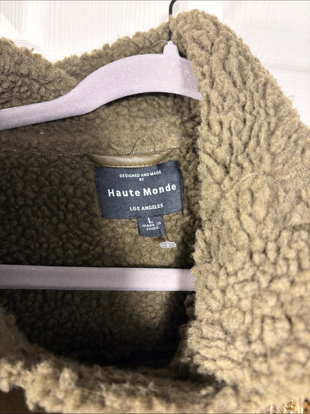 Haute Monde Olive Green Shearling-Lined Aviator Jacket - Picture 2 of 7